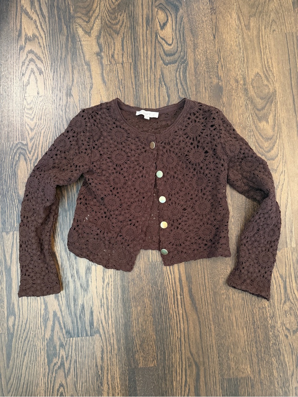LOFT Crochet Knit Cardigan in Dark Brown